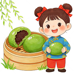 卡通中国风青团美食插画