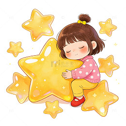 卡通少女抱星星梦幻插画