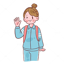 卡通学生挥手插画