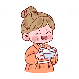卡通女孩元宵节吃汤圆