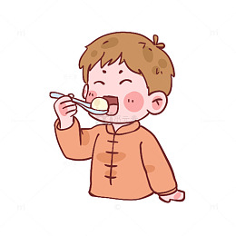 卡通男孩用餐简笔画