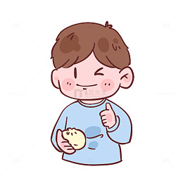 卡通小男孩吃点心点赞图