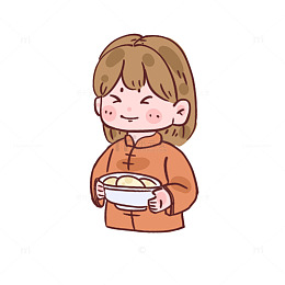 卡通女孩捧汤料插画设计素材
