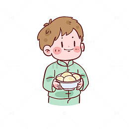 卡通小男孩持碗美食插图