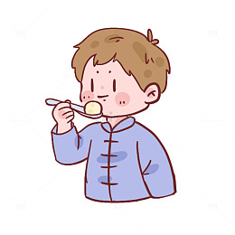 卡通男孩吃汤圆插画