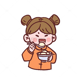 卡通女孩吃饭简笔画