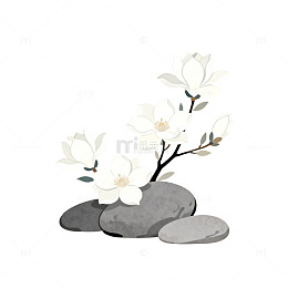 水墨风格玉兰花石头装饰画