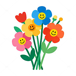 卡通笑脸花朵矢量插画