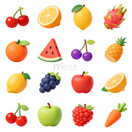 色彩鲜艳水果图标设计元素