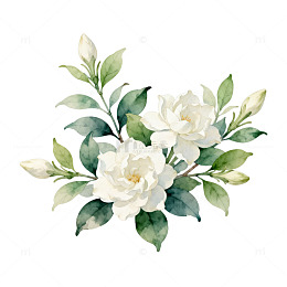 水彩白花香花束插画素材