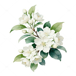 AI生成白色花卉插画