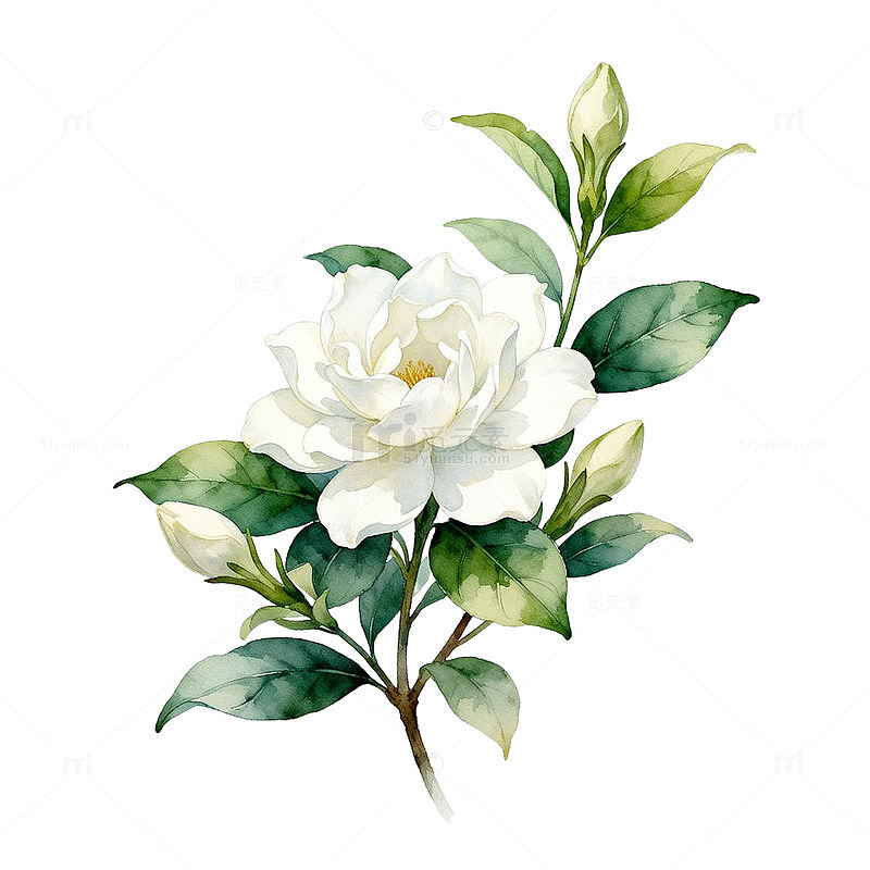 水彩白茶花插画素材