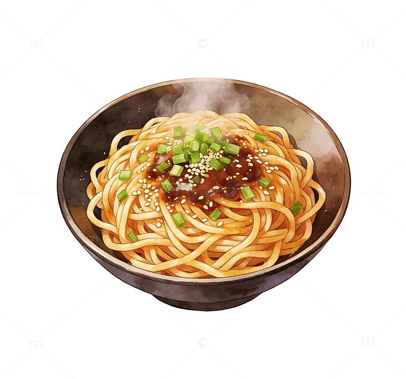 中式拌面美食插画设计素材