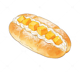 水彩面包芒果奶油美食插画