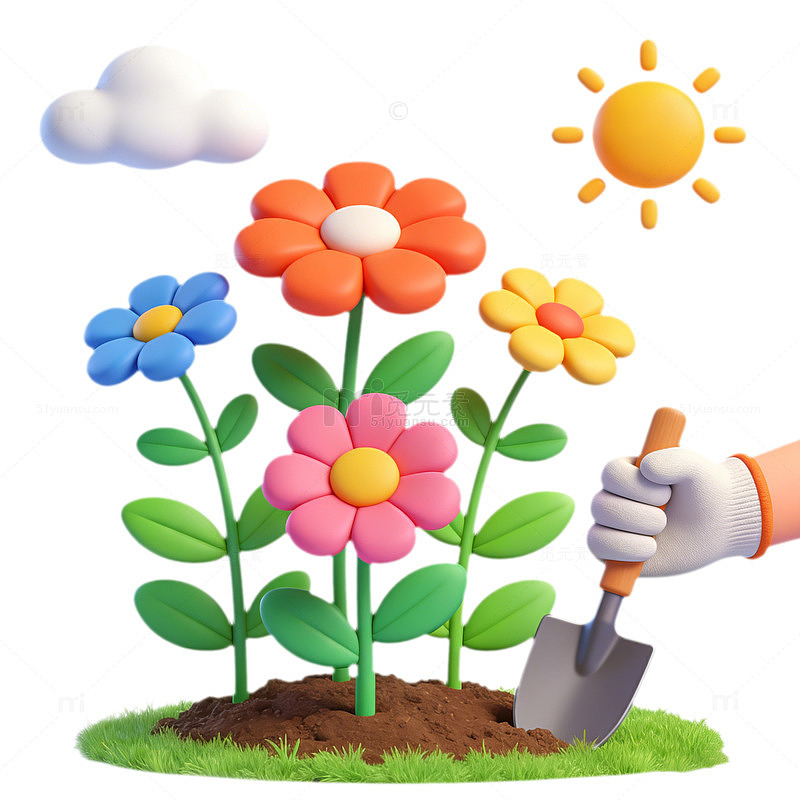 卡通花园种植插画