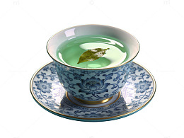 青花瓷茶杯配绿叶66