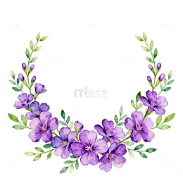水彩紫色花环装饰设计元素