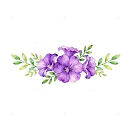 水彩紫罗兰绿叶装饰图案