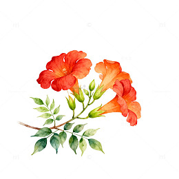 水彩红花植物插画