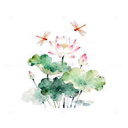 水墨荷花蜻蜓国画