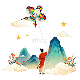 传统中国风风筝插画