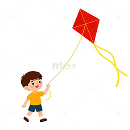 卡通儿童放风筝素材