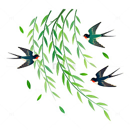 春天燕子柳枝矢量图