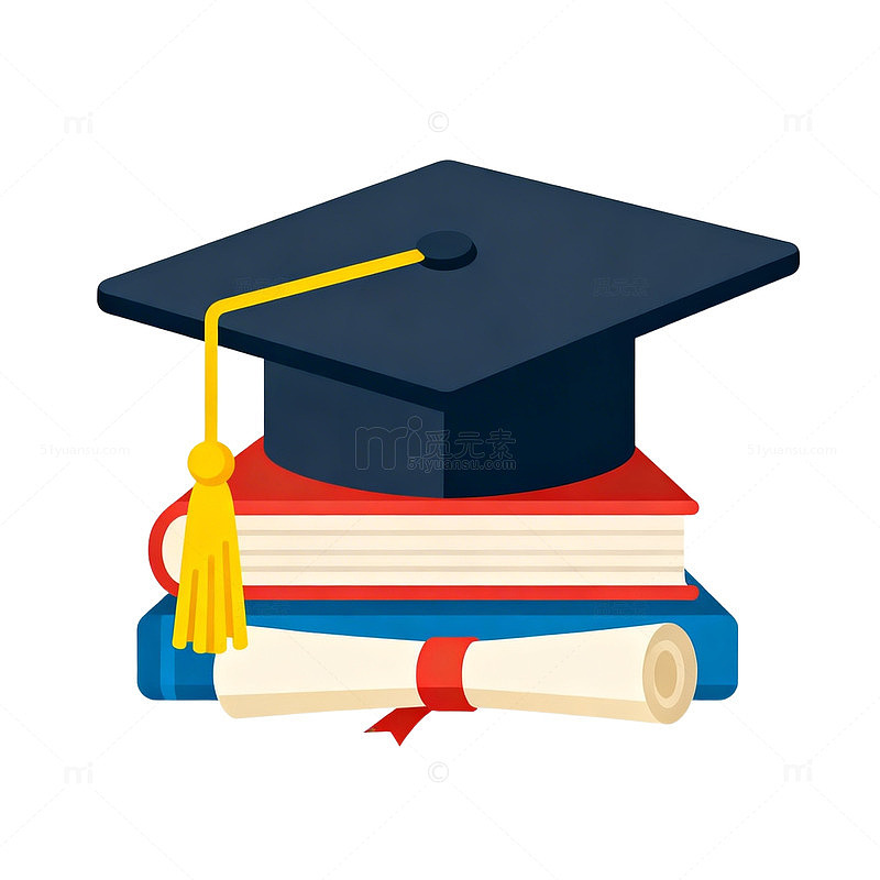 毕业帽书本证书插画