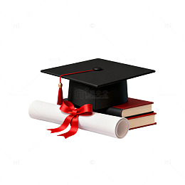 毕业典礼学士帽书籍卷轴