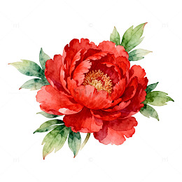 红色牡丹水彩花卉插画