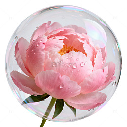 玻璃球中的粉色牡丹花
