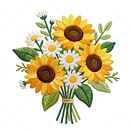 【标题】刺绣风向日葵花束图案