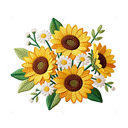 刺绣风向日葵花卉图案