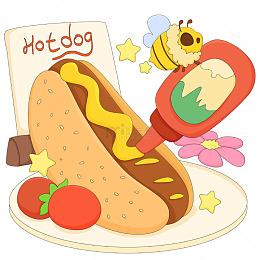 可爱小蜜蜂热狗番茄酱美食卡通插画
