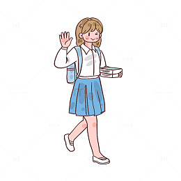 校园风少女上学简笔画