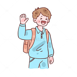 卡通学生男孩上学插画