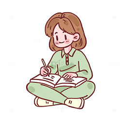 卡通少女学习写作插画