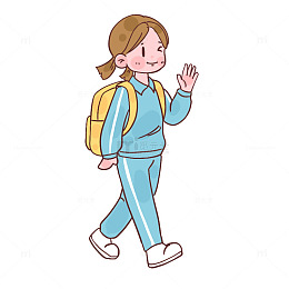 卡通开学季小女孩上学插画