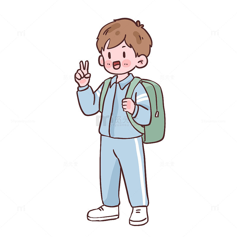 卡通男孩校园生活插画