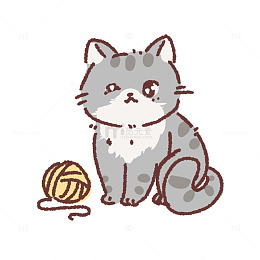 卡通灰色猫咪毛线球插画
