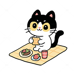 动物小猫春游野餐元素