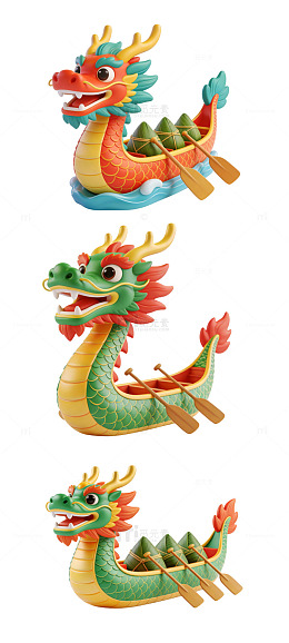 C4D 卡通龙舟 3D 插画 元素