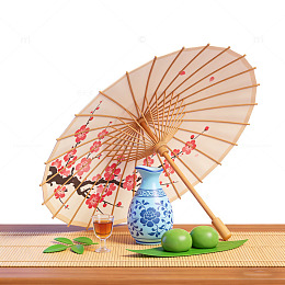 东方元素静物组合插画设计素材