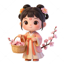 卡通古风樱花女孩插画素材