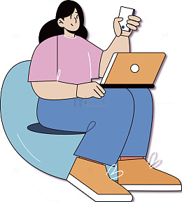 卡通风格女性使用电子设备插画