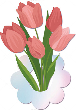 插画风粉色郁金香花束装饰素材
