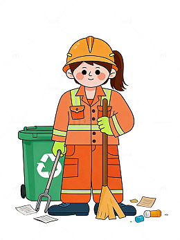 卡通环卫工人清洁工具插画人物素材