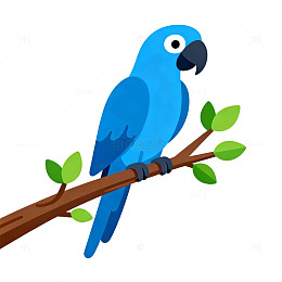 卡通蓝鹦鹉树枝矢量图