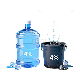 蓝色背景水桶与冰块