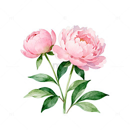 水彩粉牡丹插画素材